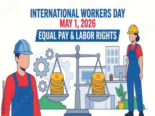 International Workers Day, Labor Rights, Equal Pay, May 1st Vector Illustration