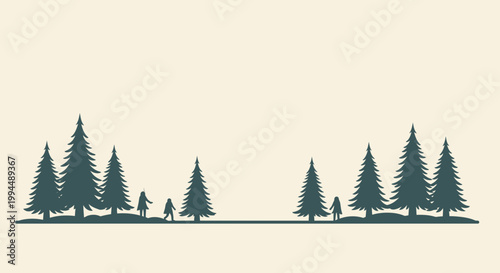 Evergreen Trees Silhouette Landscape Nature.