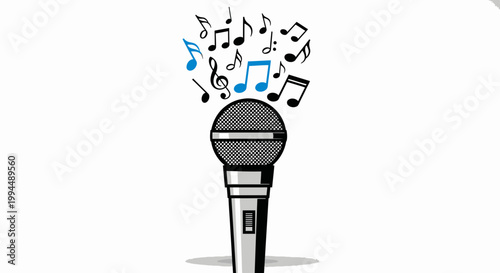 Microphone with music notes coming out 1.