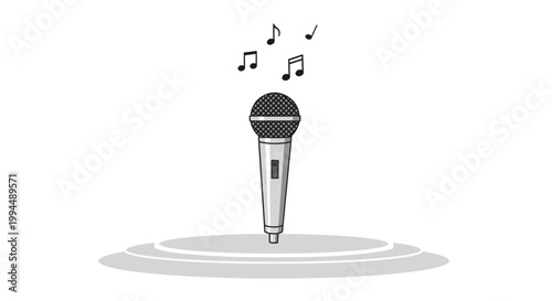 Microphone with music notes rising 1.