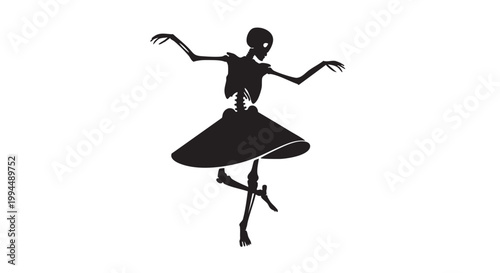 Skeleton dancing ballet in tutu with graceful pose artistic representation of skeletal structure.