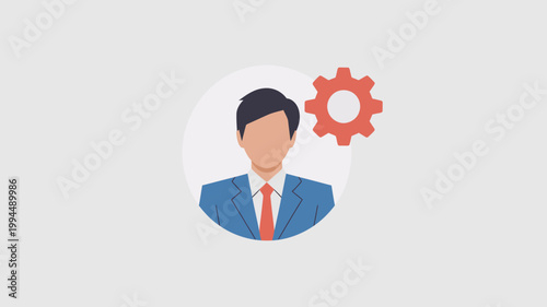 Businessman Gear Icon for Corporate Technology, Engineering Strategy and Human Resources Management Vector