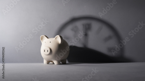 Time as a treasure in a piggy bank with clock shadow revealing value