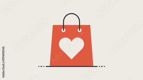 Red Shopping Bag with Heart Symbol for E-commerce Retail and Valentine's Day Sale Concepts