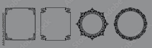 Set of decorative frames Elegant vector element for design in Eastern style, place for text. Floral black and gray frames. Lace illustration for invitations and greeting cards
