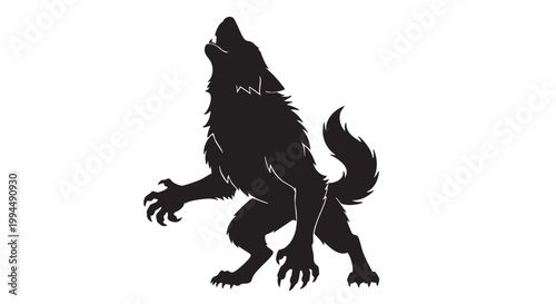 Werewolf silhouette howling at sky with sharp claws and furry texture for horror fantasy character.
