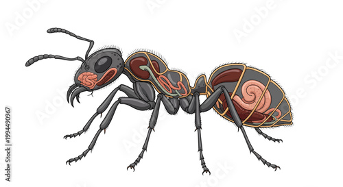 Educational anatomical illustration of an ant internal organ system