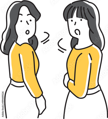 一緒に振る向く2人の女性