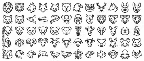 Collection of various animal face icons.