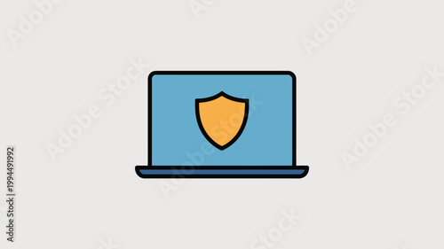 Cybersecurity Laptop Vector with Shield Icon for Data Protection and Digital Network Security Concepts