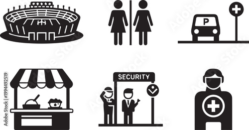Set of venue and facility icons for stadium and event management
