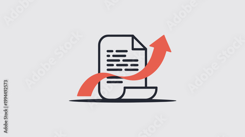 Business Growth Document Icon with Increasing Success Arrow for Financial Performance and Analytics Reports