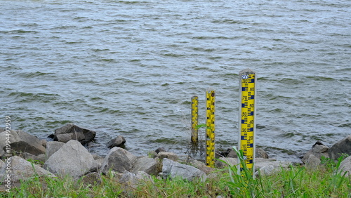 Принти на полотні Hydrological water level measurement scales at Tha Koei Dam, Ratchaburi, monitoring system for irrigation and flood control