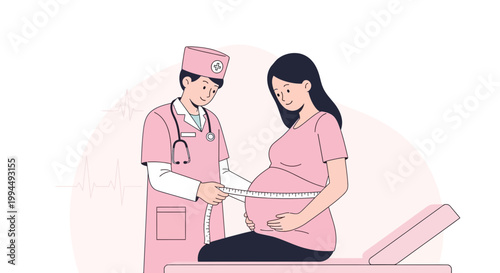 Doctor measuring pregnant woman's belly with tape measure during checkup