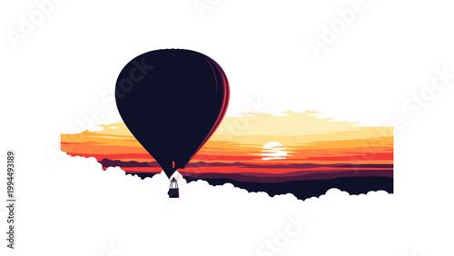 hot air balloon at sunset vector illustration
