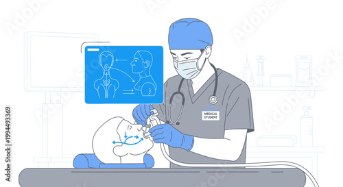 Doctor performing nasogastric tube insertion on patient for medical treatment