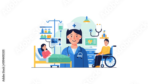 medical nurse patient hospital care vector illustration