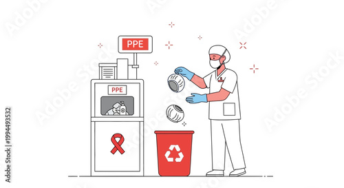 Healthcare worker discarding PPE, symbolizing hygiene and safety protocols