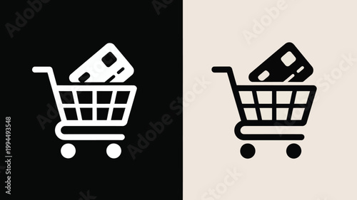 Shopping cart icons with credit card for e-commerce and online shopping concepts