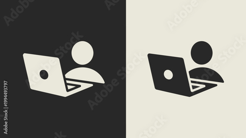 Simple Flat Icons Of People Working On Laptops For Technology Concepts