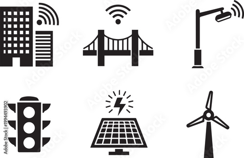 Set of smart city and renewable energy icons