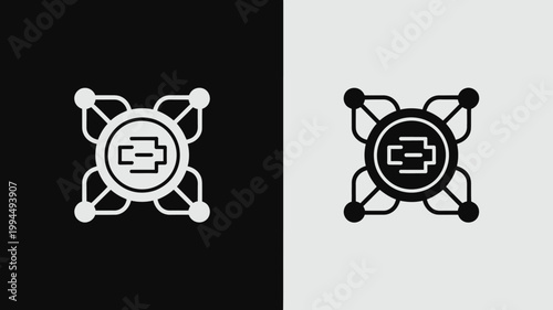 Network Connection Icons in Black and White for Technology Concepts