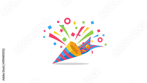 Party Popper with Colorful Confetti Vector Illustration