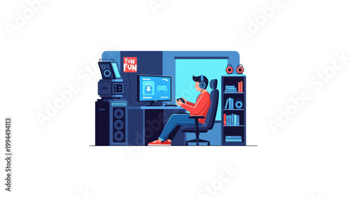 person gaming at computer setup