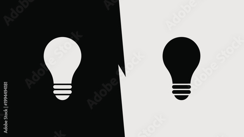 Light Bulb Ideas Concept Isolated on Split Black and White Background For Creative Inspiration