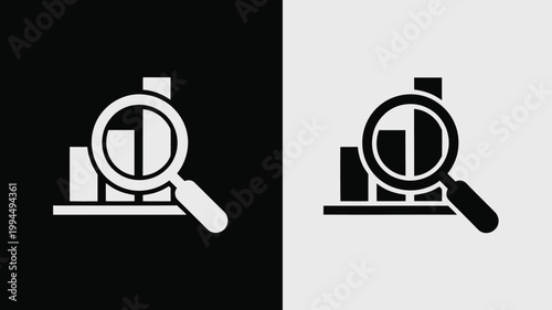 Magnifying Glass Icon Analyzing Bar Chart On Black And White Background For Business Analysis Concepts