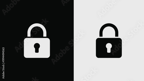 Padlock Icons Opened And Closed On Black White Background For Security Concepts