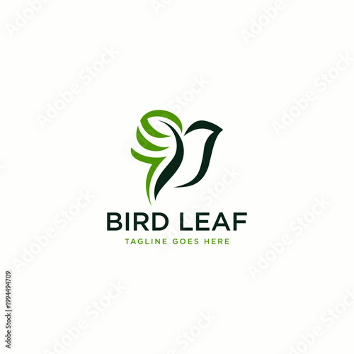 abstract bird with leaf simple logo design template
