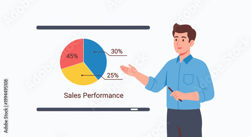 Businessman presenting sales performance chart.