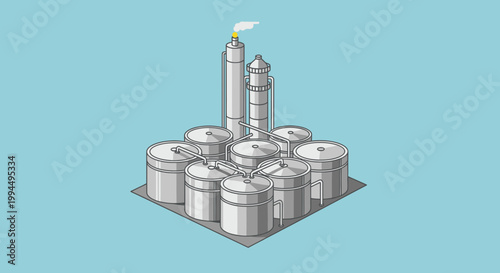 Industrial factory with large cylinders.