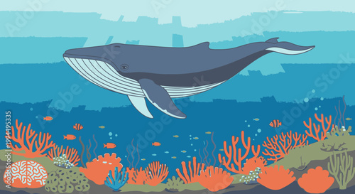 Large gray whale in ocean water.