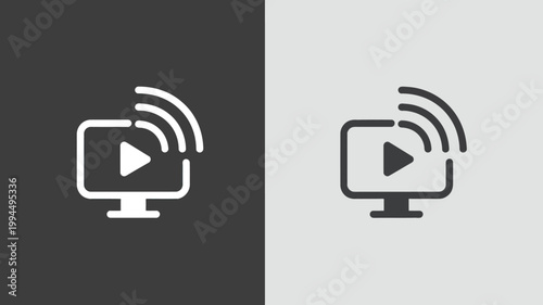Play Button Icons On Computer Screens For Video Streaming Concepts