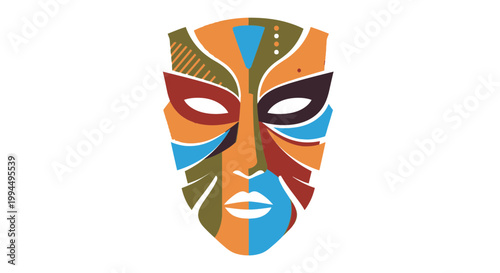 Vibrant colorful tribal face mask design.