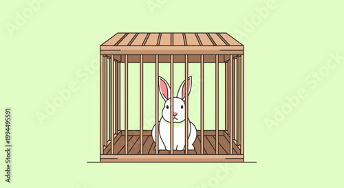 White rabbit in a cage indoors.