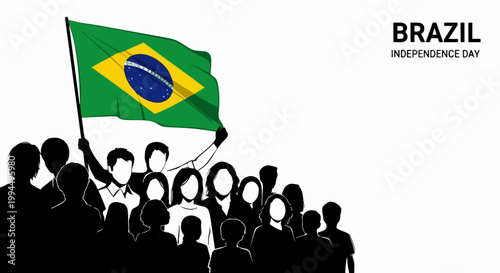 Brazil independence day celebration with crowd holding national flag. Patriotic gathering for Brazil independence day event, showing unity and national pride.