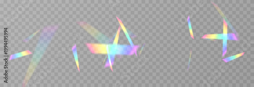 Falling holographic confetti. Shiny rainbow confetti PNG. Falling streamers or tinsel on an isolated transparent background.