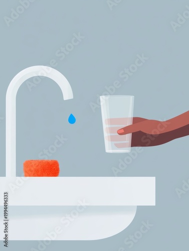 Hand Pouring Water from Faucet into Glass