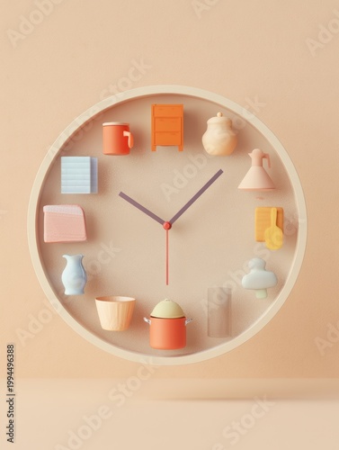 Stylish Wall Clock with Colorful Objects
