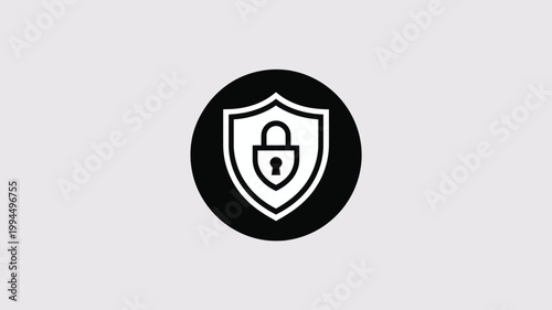 Shield Icon With Lock Symbol On Black Circle For Security Concepts