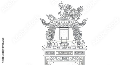 Traditional Asian Altar with Dragon Sculpture and Ornate Details
