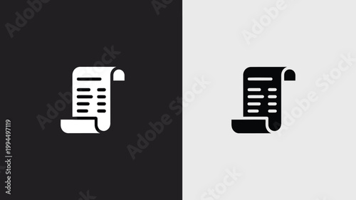 Black And White Scroll Icons On Split Dark And Light Background For Document Concept