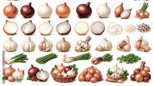 Onions and Garlic Pack. Market Bulb Vegetable Collection