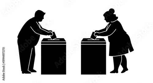 Silhouette of Voters Casting Ballots into Voting Boxes.