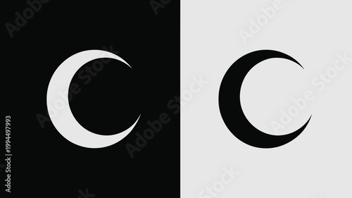 Crescent Moon Shapes Black And White For Astronomy Concepts
