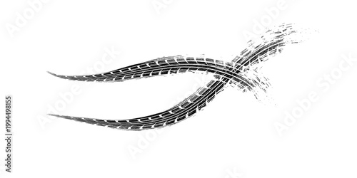 Tire trace track. Abstract wheels braking distances, tread silhouettes brushes. Isolated car or motorcycles vector trails. Tire vehicle, road track rubber, transportation texture