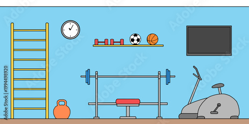 Gym interior graphic color sketch illustration vector 